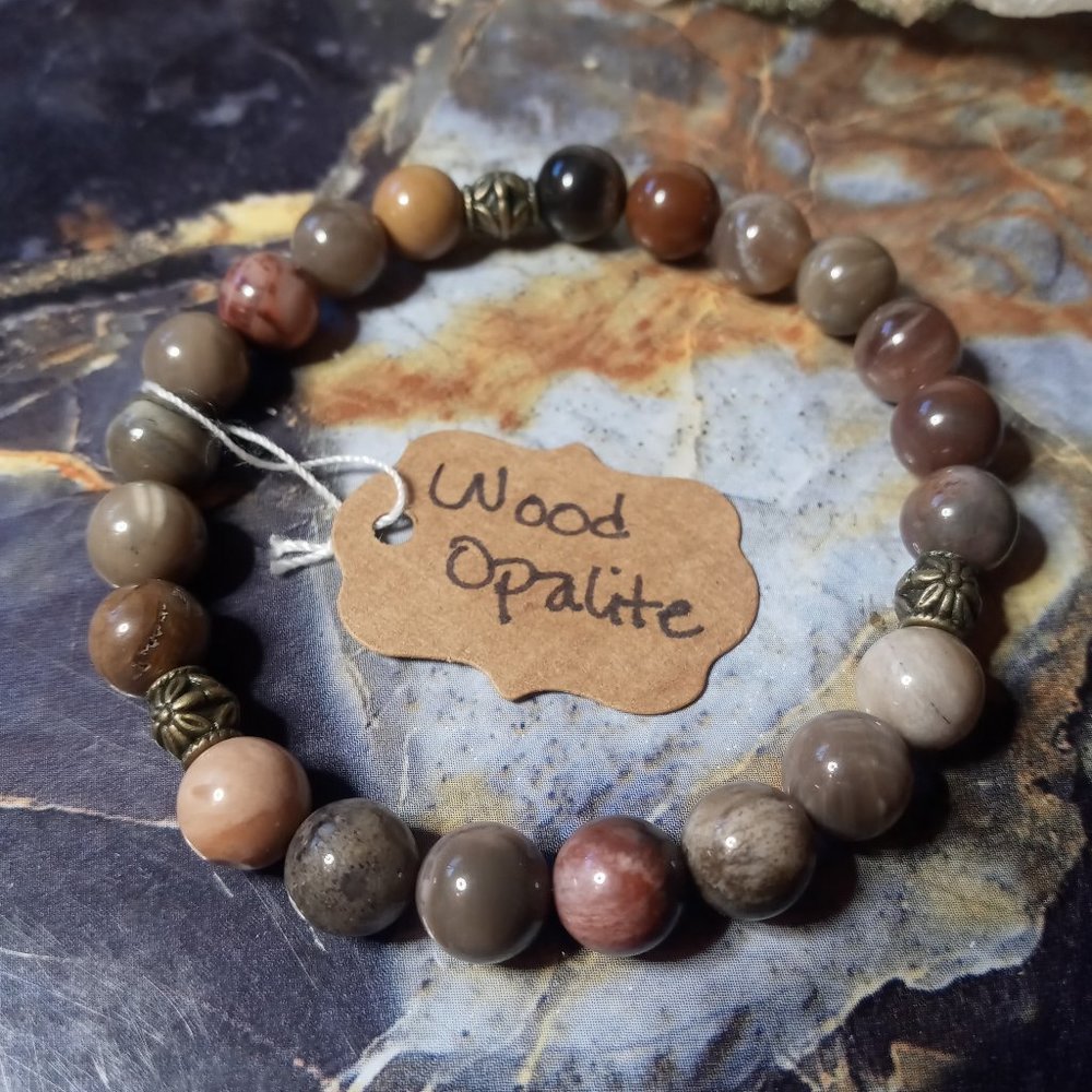 Wood Opalite and Copper Gemstone Healing Bracelet